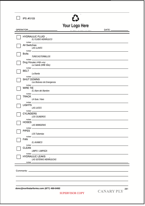 Form #281 <br> 34 booklets per case <br> 30 2-part forms per booklet <br> $379.95/case
